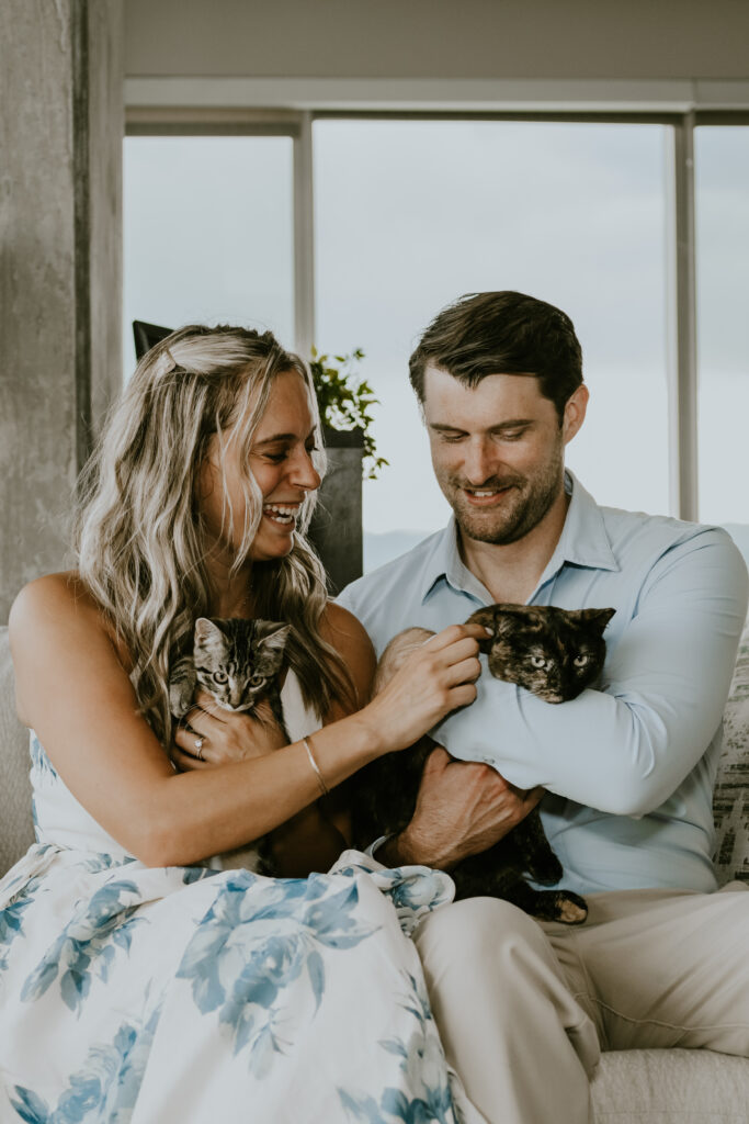 Indoor Engagement in Colorado At Home Couple with Cats | Julia Susanne Photography
