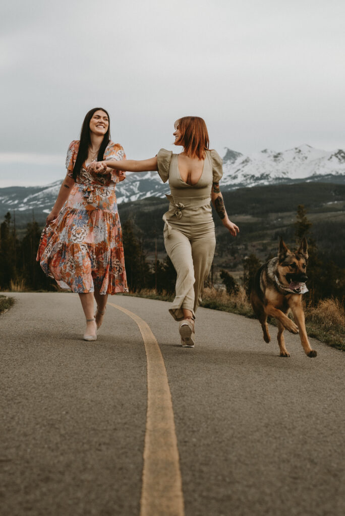 Outdoor Engagement in Colorado Same Sex Couple in Mountains with Dogs | Julia Susanne Photography