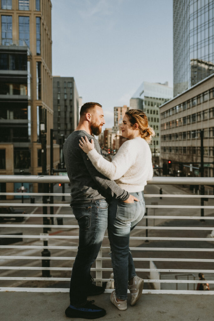 Outdoor Engagement in Colorado Couple in Denver Cityscape | Julia Susanne Photography
