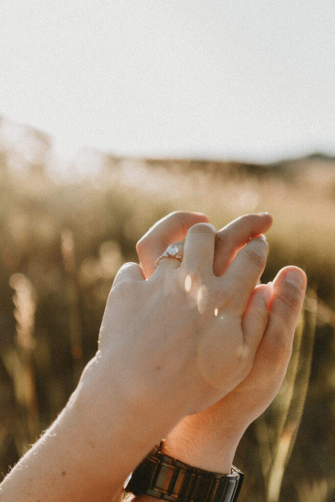 Outdoor Engagement in Colorado Couple Hands with Ring | Julia Susanne Photography
